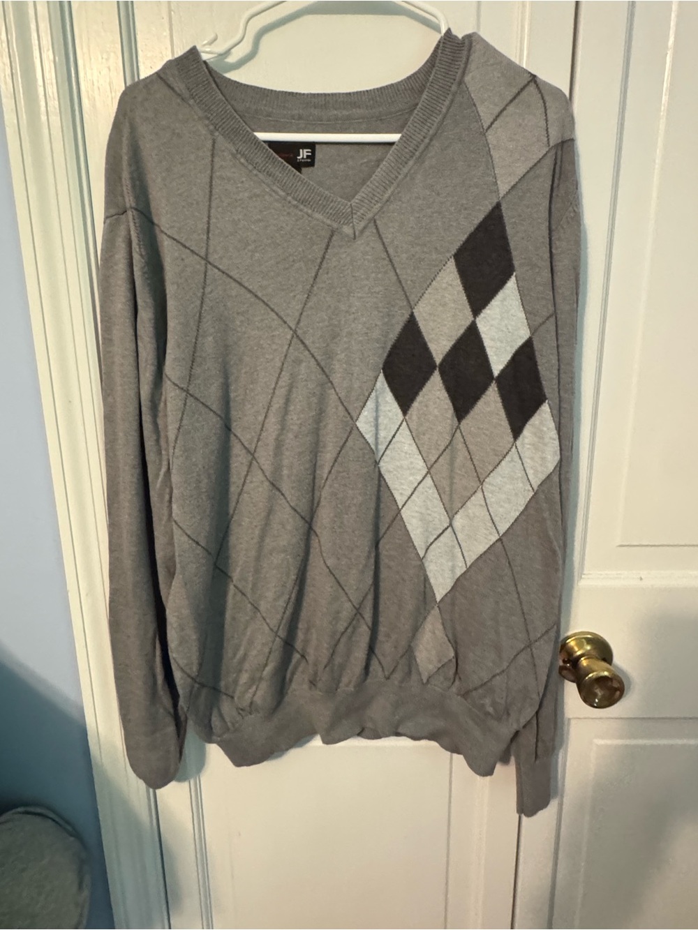 Classic J. Ferrar Men’s Gray Argyle V-Neck Sweater Modern Fit Cotton Blend. Sz L - Picture 7 of 8
